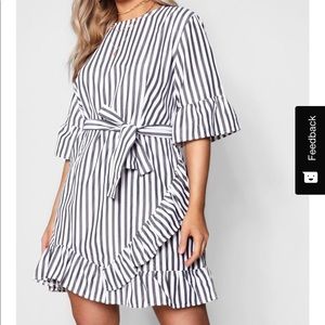 BooHoo Stripe Ruffle Wrap Dress